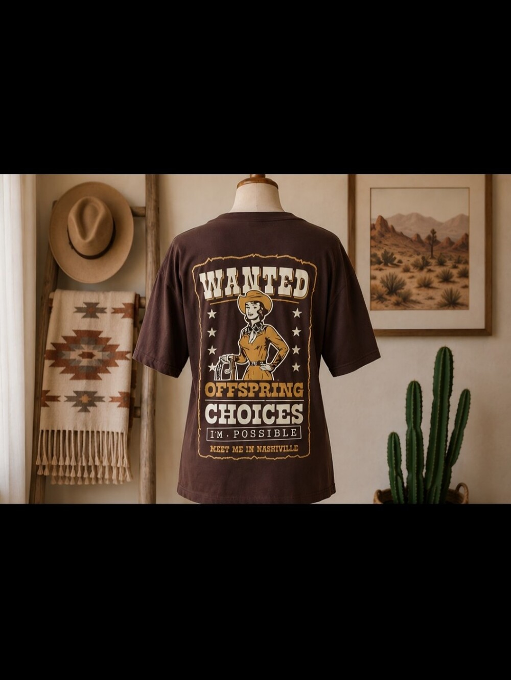 American Apparel ~ Brown Western “Wanted” Graphic V-Neck Tee (S)